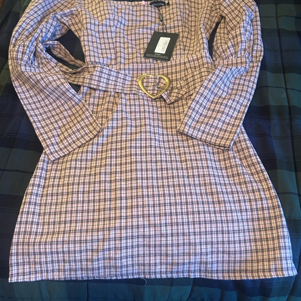 PrettyLittleThing Pink Plaid Dress